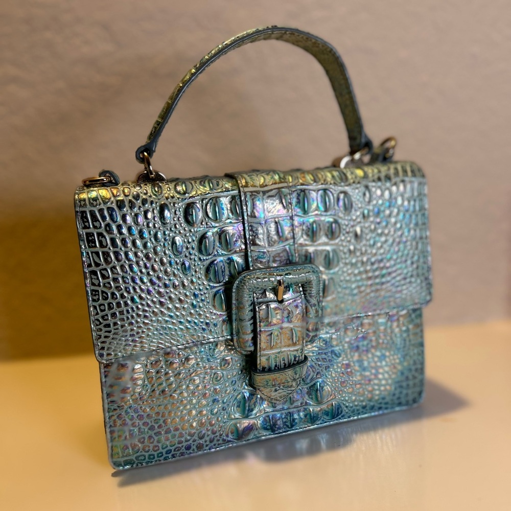 Authentic Brahmin Iridescent Crocodile-Embossed Handbag